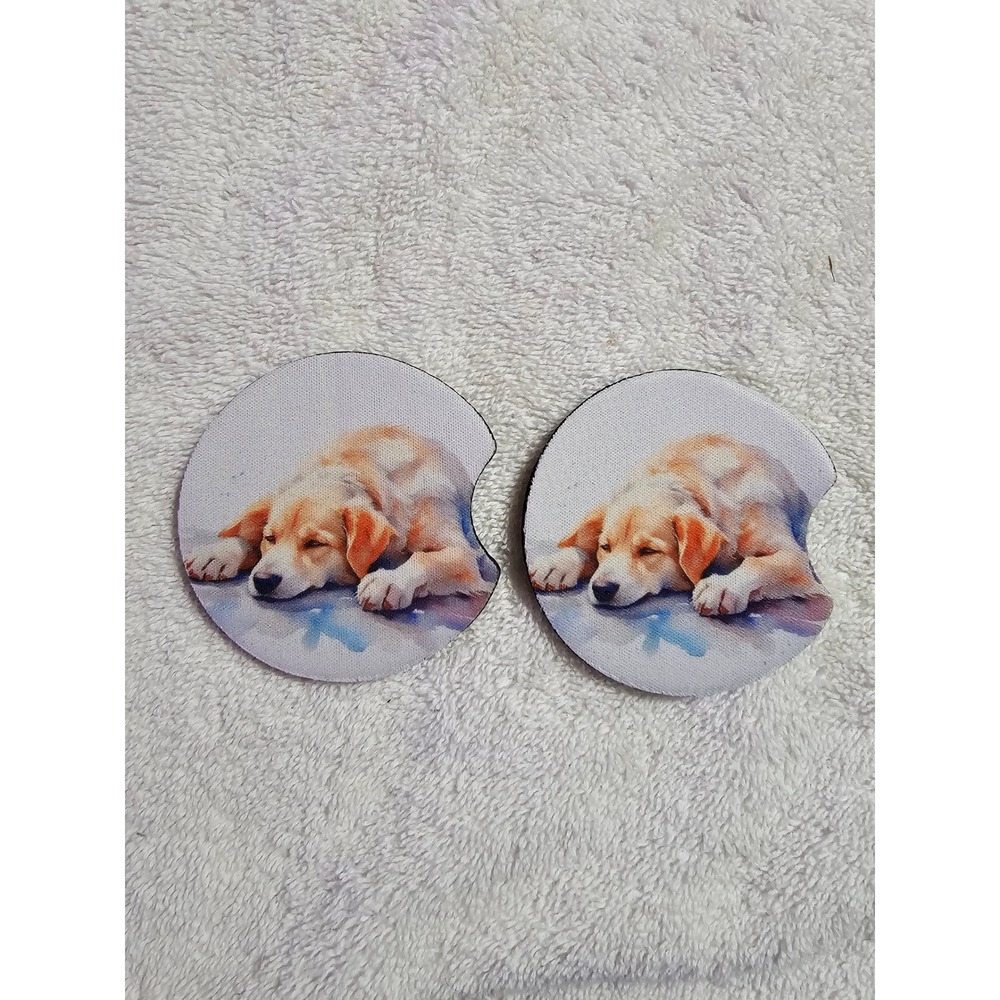 Puppy Car Coasters - Cute Dog Print, Absorbent Stone, Cup Holder Coasters‎
